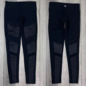 Alo Yoga Women Size M Black High Rise Moto Pullon Ankle Leggings Athleisure Gym